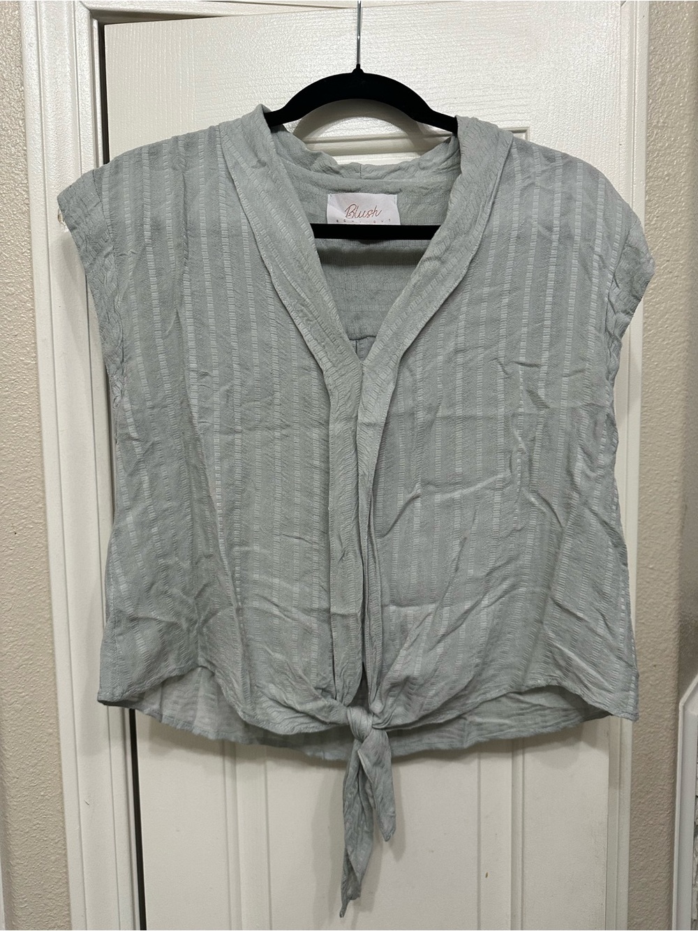 Blush Sage Tie-Front Cap Sleeve Crop Top